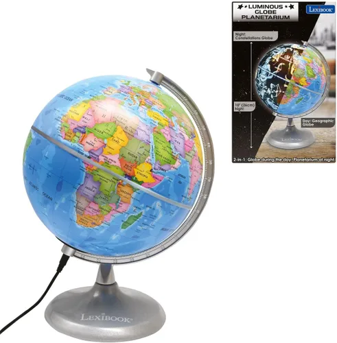 Lexibook Planetario globo luminoso, STEM, globo 2 en 1 durante el día, mapa de constelación por la noche, azul/negro, NLJ185EN
