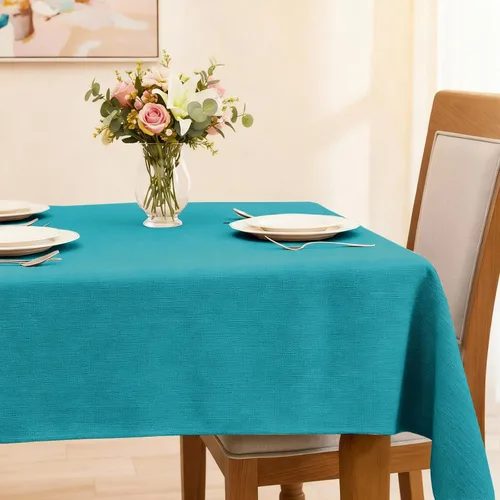 Miniatura 27 de Mantel rectangular de 55 x 95 pulgadas, impermeable, resistente a las manchas y a las arrugas, lavable, mantel de lino sintético resistente, mantel