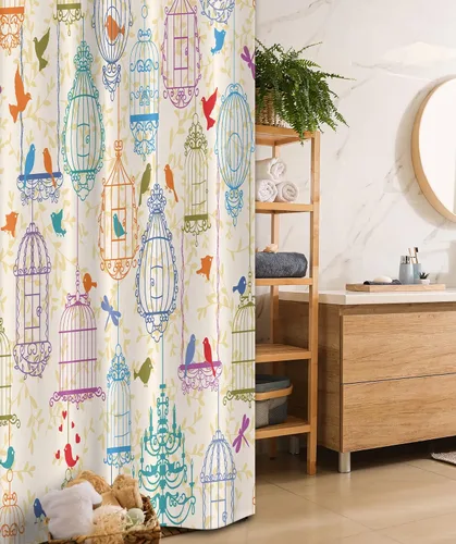 Miniatura 73 de set de cortina para baño decorativa de tela de poliéster con ganchos