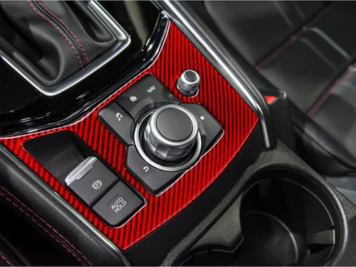Miniatura 2 de Cubierta de Panel de Marco de Botón Multimedia de Consola Central de Fibra de Carbono Compatible con Mazda CX-5 2017 2018 2019 2020 2021 2022