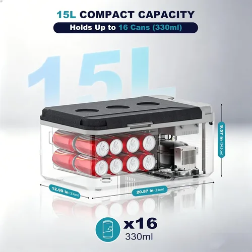 Miniatura 4 de SubSun Enfriador eléctrico de 15 L, refrigerador de 12 voltios, congelador portátil 12 V/24 V CC 110-240 V CA, refrigerador de coche para automóvil