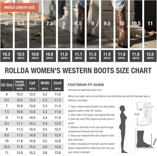 Miniatura 2 de Rollda Botas vaqueras occidentales para mujer con punta puntiaguda, botas vaqueras de media pantorrilla, botas de moda bordadas con tacón grueso
