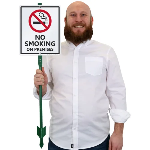 Miniatura 4 de SmartSign Letrero LawnBoss® "No Smoking on Premises" Letrero de aluminio de 10 x 12 pulgadas con estaca de 3 pies