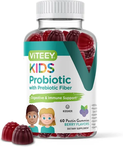 Viteey Gomitas probióticas para niños más fibra prebiótica - 2 mil millones de UFC - Salud digestiva, salud intestinal, alivio del estreñimiento