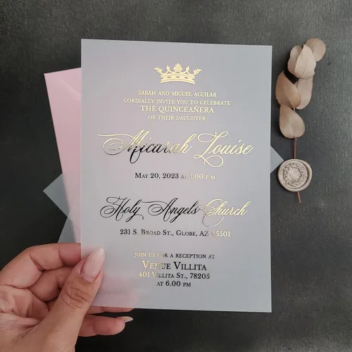 Miniatura 7 de Juego de 10 invitaciones de quinceañera con corona de oro, invitaciones de cumpleaños 15 para niña, invitaciones personalizadas de membrillo Mis