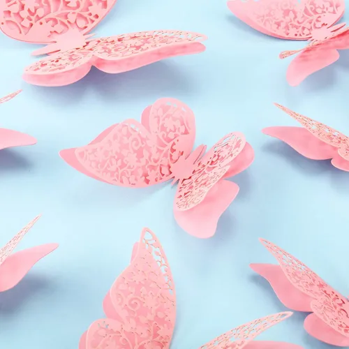 Miniatura 3 de Outus 120 Piezas Mariposas 3D en Capas Rosas Decoración de Pared Calcomanías de Mariposas Removibles Huecas Calcomanías Murales para Decoraciones