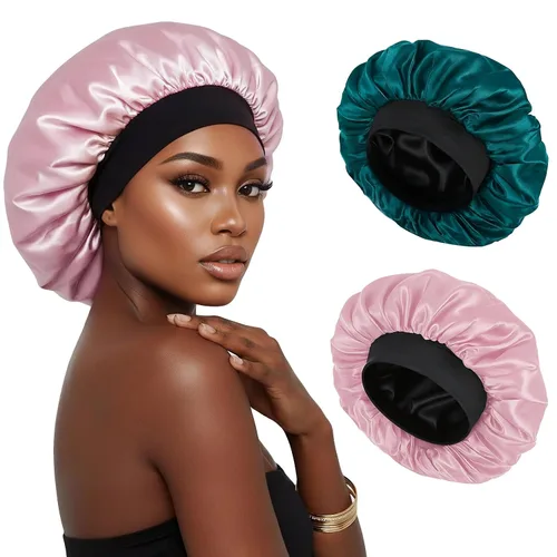 Miniatura 12 de Gorro de seda para dormir, gorro de satén de doble capa, ajustable, para mujeres negras, gorro de dormir reversible para sombreros de cabello rizado
