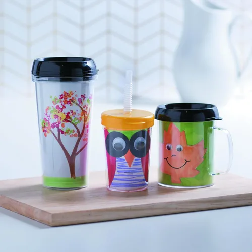 Miniatura 3 de Fun Express Vasos de bricolaje con tapas y pajitas para niños (paquete de 12) – Colorea tus propias tazas de manualidades a granel con inserciones