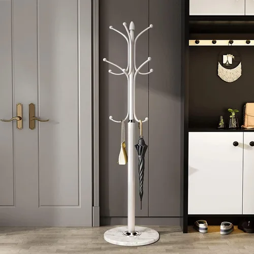 Miniatura 4 de Kertnic Perchero de pie de metal con base de mármol natural, árbol de pasillo independiente con 12 ganchos para colgar bufanda, bolso, chamarra