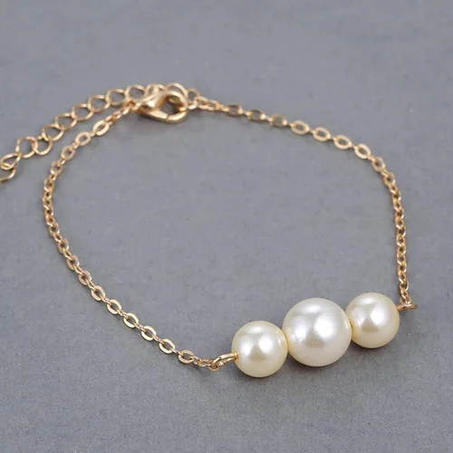 Miniatura 8 de Pulseras brazalete, moda mujer brillante imitación perla encanto pulsera cadena ajustable brazalete joyería - oro, Bambú