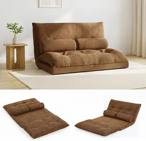 Miniatura 10 de Giantex Sofá de suelo ajustable con 2 almohadas, sofá cama plegable multifuncional de 6 posiciones, asiento de piso de gamuza multifuncional