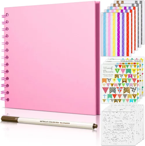 Miniatura 9 de GOTIDEAL Álbum de recortes de 12 x 12 pulgadas con 10 marcadores metálicos, 80 páginas de papel artesanal para bodas y aniversarios, álbum de fotos