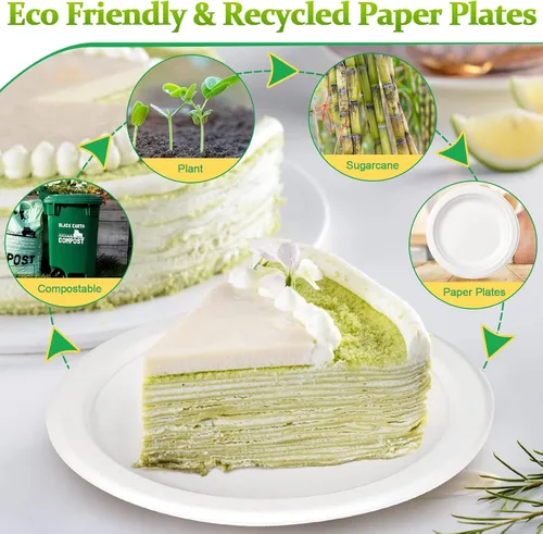 Miniatura 4 de Platos de papel pequeños, paquete de 200 platos de papel de 7 pulgadas, platos desechables para pastel de postre, platos 100% compostables hechos