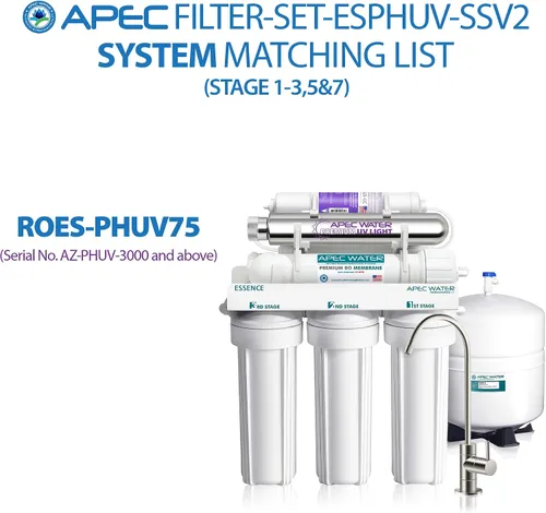 Miniatura 3 de APEC Water Juego de filtros ESPHUV-SSV2 de alta capacidad para Essence Series ROES-PHUV75 Sistema de filtro de agua de ósmosis inversa Stage 1-3, 5