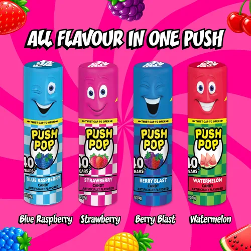 Miniatura 4 de Push Pop Paletas, paquete variado de caramelos duros, 10 paletas envueltas individualmente en sabores afrutados, tamaño completo, dulces divertidos