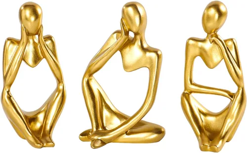 Miniatura 27 de BMLCGJ Estatua del pensador dorada, escultura de arte abstracto decorativa, figuras coleccionables de resina dorada para decoración del hogar, sala