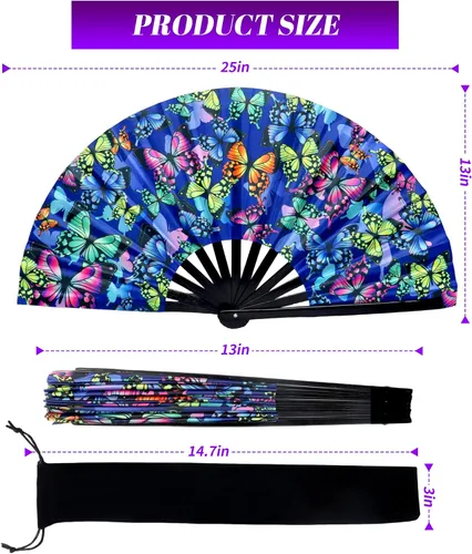 Miniatura 2 de Abanico de mano grande de 13 pulgadas con luz UV para baile en línea, abanico plegable para botas en el suelo, actuación, boda, fiesta - abanico