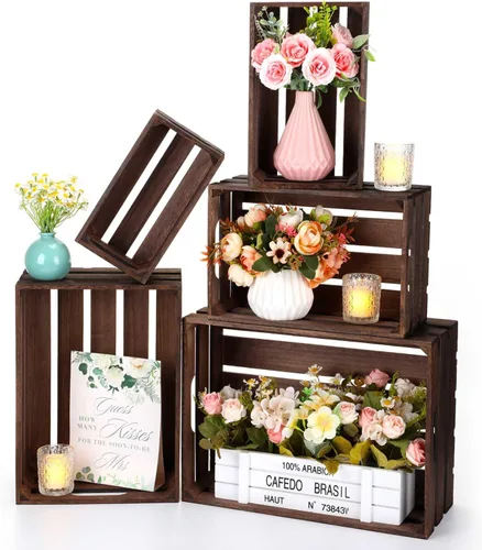 Miniatura 12 de Soaoo 5 cajas decorativas de madera para anidar para exhibición de almacenamiento, 5 tamaños, cajas de almacenamiento decorativas de madera rústica