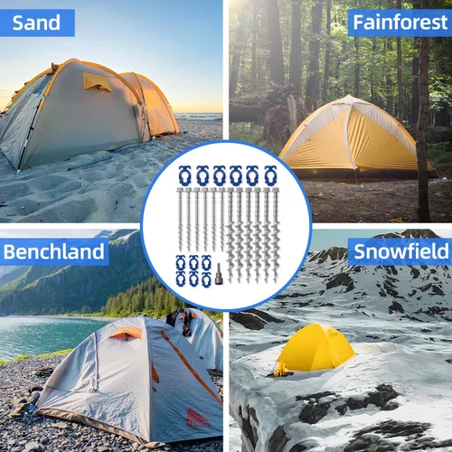 Miniatura 5 de Homeon Wheels - 12 piezas anclajes de suelo para campamento, tornillos de aluminio, metal resistente, no se oxida, anclajes fundidos para tienda