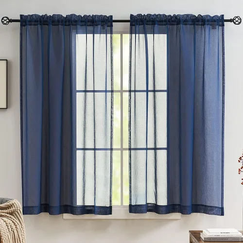 Miniatura 45 de Cortinas para ventana cortinas blancas traslúcidas de 90 pulgadas de largo, 2 paneles de cortinas de tul, paneles de ventana para cortinas de Blanco