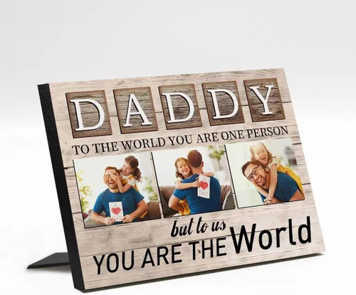 InterestPrint Panel de fotos personalizado para papá y nombre para exhibición de mesa Daddy to Us You're the World, marco de fotos personalizado