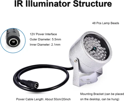 Miniatura 6 de ASHATA IR, 48 LED de visión nocturna IR luz infrarroja para cámara de seguridad CCTV y cámara IP, gran angular de 60 grados, distancia