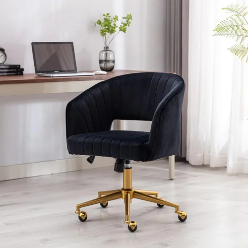 Miniatura 9 de Silla de oficina para el hogar, silla giratoria de terciopelo para escritorio, sillón de acento tapizado, sillas modernas capitoneadas con base Negro