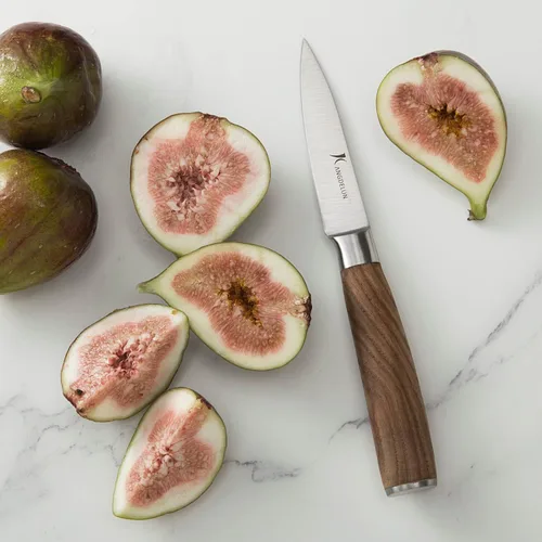 Miniatura 3 de kangdelun Ultra Sharp - Juego de cuchillos de chef de 4 piezas, acero inoxidable de alto carbono, asas de madera de fresno marrón torreficado, caja