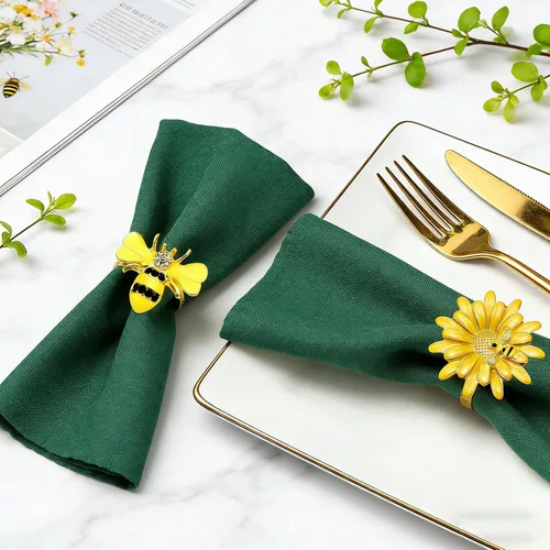 Miniatura 4 de Juego de 8 servilleteros de girasol, juego de 8 servilleteros de abejas y flores, para fiesta de primavera, jardín, boda, baby shower, comedor