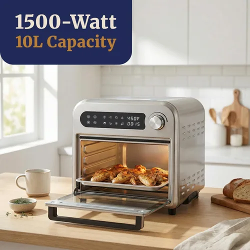 Miniatura 2 de Elite Gourmet EAF1010D Horno programable de encimera de convección con freidora de aire de 10 L, 8 ajustes de menú, controles de temperatura +