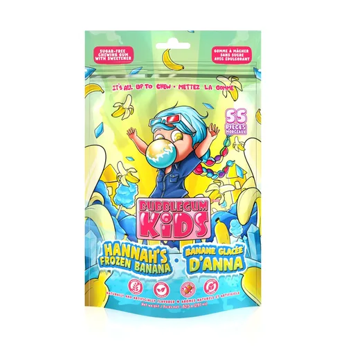 Bubblegum Kids Hannah's Frozen Banana - Goma de mascar sin azúcar | Relleno de calcetines, dulces navideños, recuerdos de fiesta, goma de mascar sin