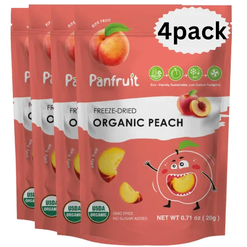 PANFRUIT Bocadillos orgánicos liofilizados de durazno – 100% naturales, sin azúcar añadido, sin OMG, sin gluten – 4 paquetes individuales (0.71