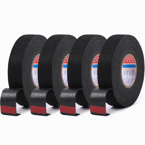 Miniatura 5 de HSTECH 2 rollos de cinta de arnés de cable, cinta de tela para arnés de cableado de altavoz, cinta adhesiva negra, para arnés de cables eléctricos