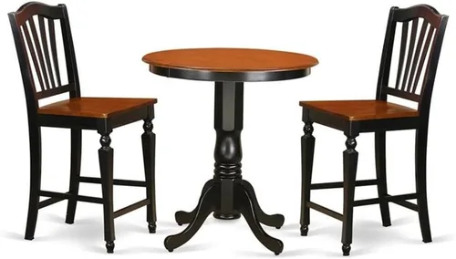 Miniatura 9 de East West Furniture JACH3-BLK-C - Juego de mesa de comedor de 3 piezas de altura de mostrador contiene una mesa redonda de madera con pedestal y 2