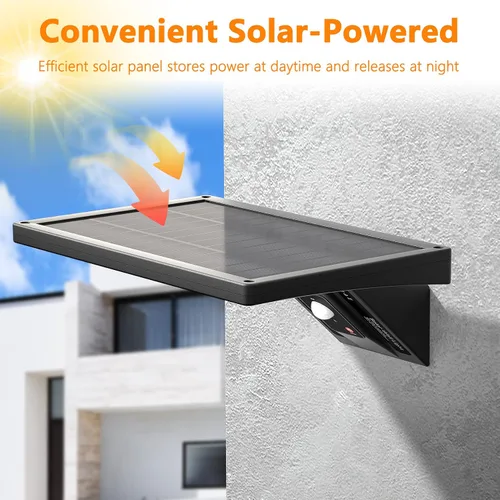 Miniatura 2 de Lámpara de pared solar para exteriores, 1050 lm IP65 impermeable tipo 2, lente óptica 104 LED, 3 modos de iluminación, luz de pared con sensor