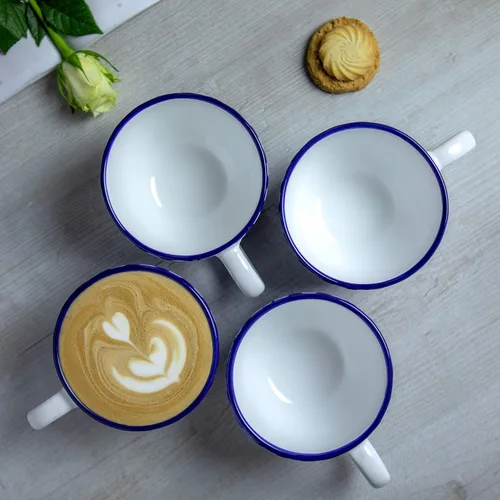 Miniatura 5 de City to Cottage Taza de cerámica hecha a mano, diseño de rayas azul marino, extra grande de 17.5 onzas, capuchino de cerámica, café, té, taza