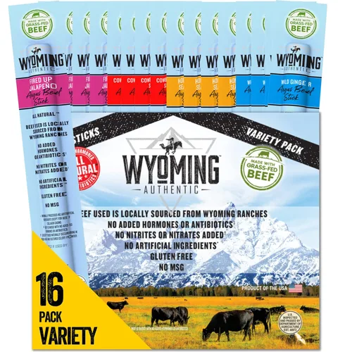 Miniatura 18 de Wyoming Palitos de carne 100% alimentados con pasto – 4 veces cada sabor – Humo de nogal vaquero, jengibre salvaje y jalapeño original – Snacks