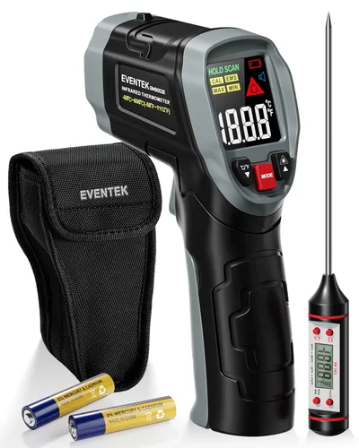 Eventek Pistola de termómetro infrarrojo, [3 en 1] -58°F ~ 1112°F (-58.0 °F ~ 1,112.0 °F) pistola de temperatura láser digital para cocinar, horno