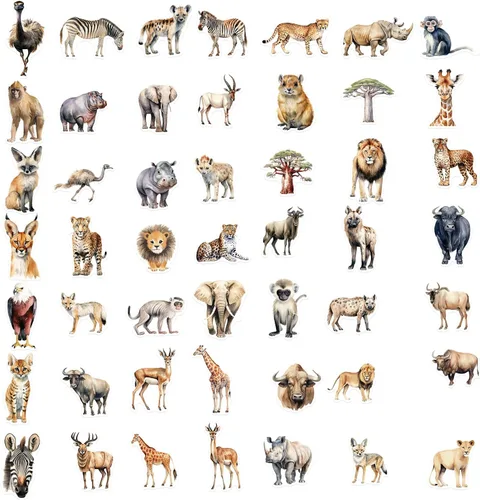 Miniatura 6 de Calcomanías geniales de animales salvajes para álbum de recortes, 50 calcomanías de vinilo impermeables de animales africanos para botellas de agua