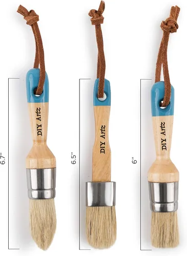 Miniatura 2 de DIYARTZ Pincel de tiza y cera (juego de 3) para proyectos de encerado y pintura, cerdas de jabalí 100% naturales, asas ergonómicas, desprendimiento