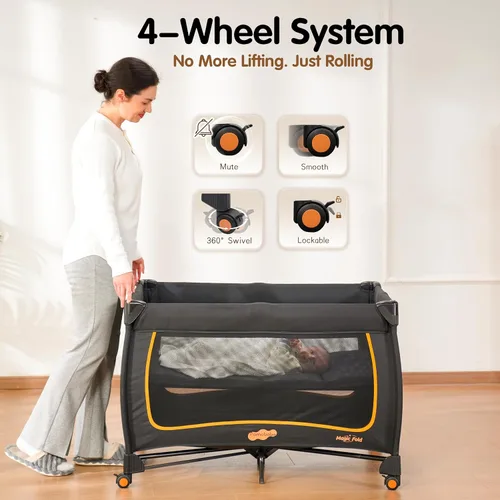 Miniatura 8 de Pamo Babe Paquete de bebé 6 en 1 y juego con moisés – Cuna de viaje de configuración de un solo paso, pequeño corralito portátil para bebés, cuna