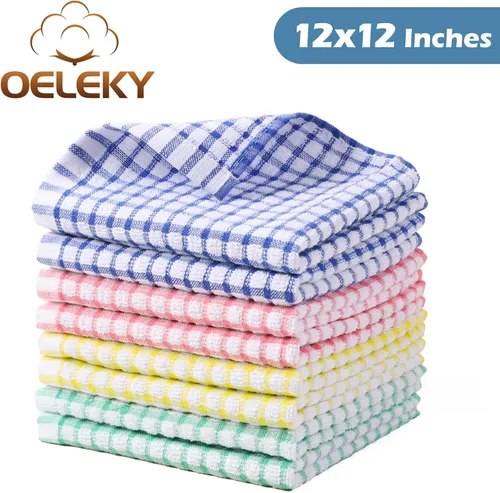 Miniatura 7 de Oeleky Paños de cocina para lavar platos de cocina, trapos súper absorbentes, paños de cocina de algodón, paquete de 8, 12 x 12 pulgadas Mix-2