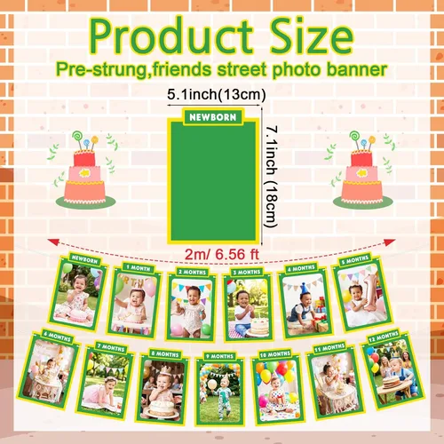 Miniatura 2 de Breling 13 Pcs Street Theme 1st Birthday Decorations First Birthday Party Pre-strung Photo Banner for Baby Newborn to 12 Months Cardstock for
