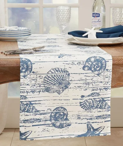 Miniatura 3 de Saro Lifestyle Camino de mesa de diseño náutico, índigo, 14"x54