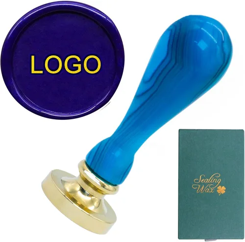 Miniatura 7 de SWANGSA Sello de cera personalizado, mango de ónix azul, sello de sellado personalizado, ideal para decorar invitaciones de boda, fiesta, embalaje