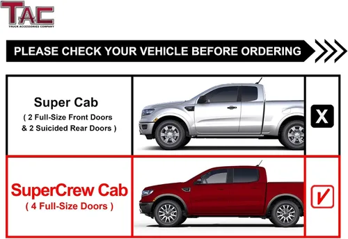 Miniatura 4 de TAC - Estribos laterales de 3 pulgadas compatibles con Ford Ranger SuperCrew 2019-2023, textura de camioneta, estribos negros, barras Nerf, barras