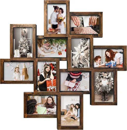 JERRY & MAGGIE - Portarretratos múltiple de 24 x 24 pulgadas, en PVC para pared, para fotografías de 6 x 4 pulgadas, 12 portarretratos, varios Dorado