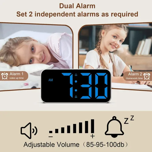 Miniatura 5 de Relojes despertadores fuertes Topski para dormitorios para personas que duermen pesadas, reloj de cabecera digital con luz nocturna, pantalla RGB
