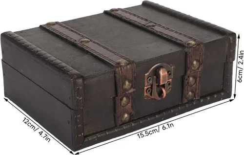 Miniatura 4 de Cofre de madera con cerradura Pequeña caja de almacenamiento decorativa de la vendimia