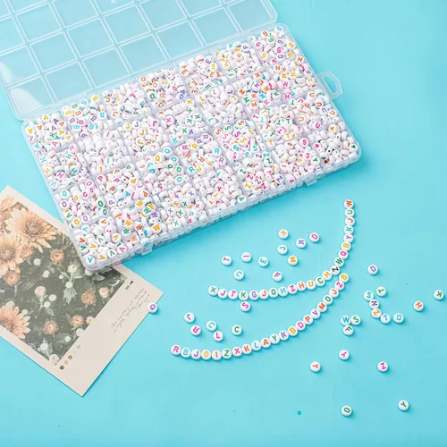 Miniatura 8 de 1400 piezas de cuentas de letras, cuentas de acrílico del alfabeto de 4x7 mm, cuentas para hacer joyas y pulseras, en caja de 28 rejillas